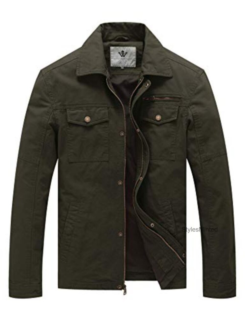 WenVen Men's Canvas Cotton Military Lapel Jacket Utility Coat